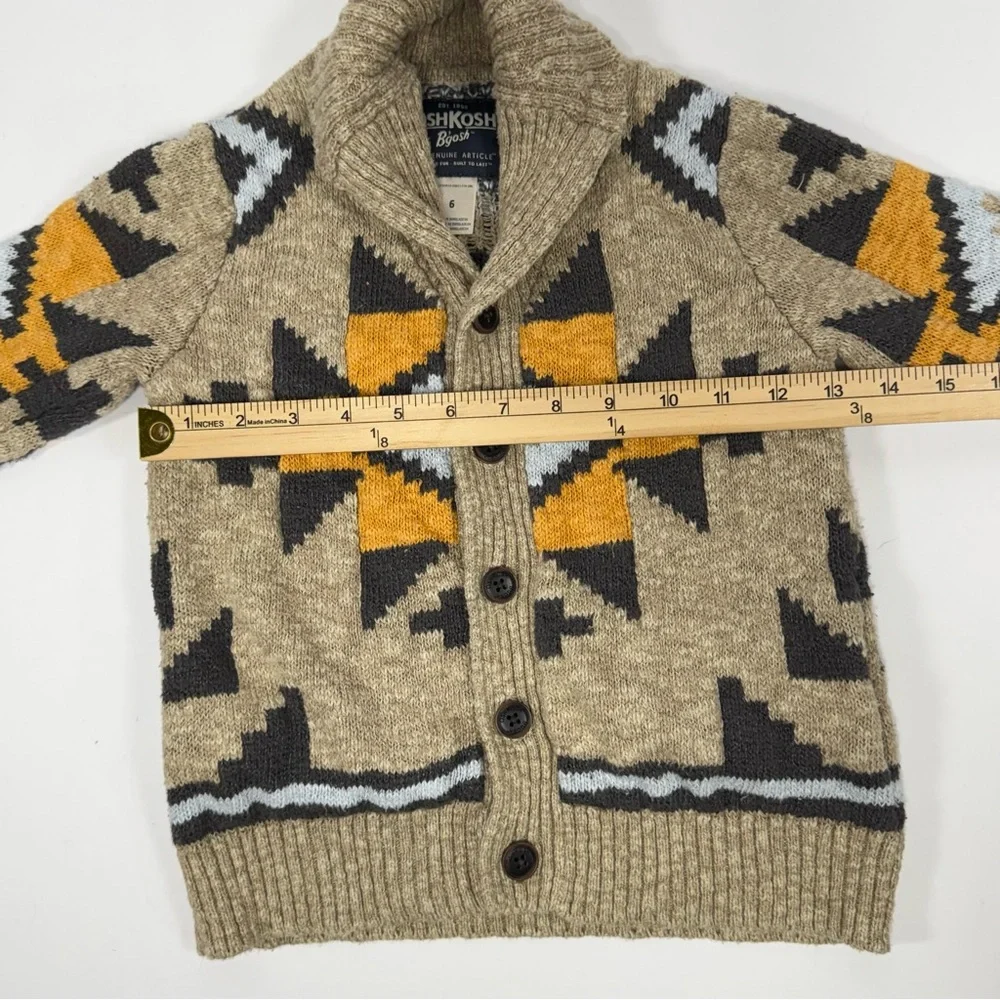 Boys Southwestern Aztec OshKosh B'gosh Tan Cotton Blend Shawl Collar Cardigan 6‎